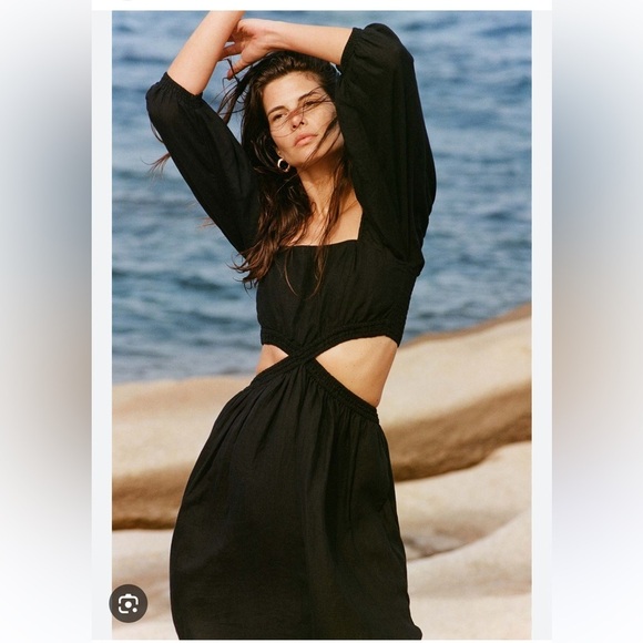 Vitamin A Cierra Cut Out Dress - Black EcoLinen New with Tags! - Picture 2 of 10
